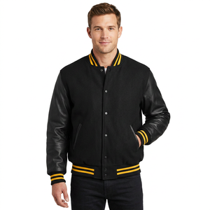 Custom Logo 2026 Wholesale Manufacturer Blank <b>Jacket</b> <b>Men</b> Baseball Varsity <b>Jacket</b> Woolen with <b>Leather</b> Sleeve Casual Coat 2026 - Product Image 1
