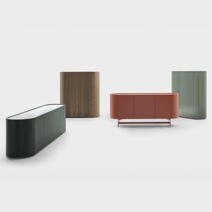 <span class=keywords><strong>Cassettiera</strong></span> Arrotondata Personalizzata in Laccato Opaco, Laccato Lucido o Legno, Credenza Indipendente con Base in Metallo e Piano in Quarzo - Product Image 4