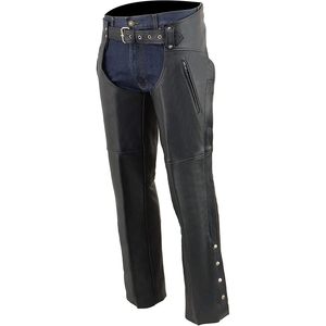 2025 Ropa de carreras de motocicletas y automóviles para hombres Black Prime Leather Zipped Thigh Pocket-Chaps SH1190 Mesh Lined Rider Chap - Product Image 3