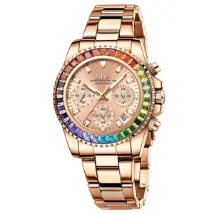 拜登0163女式手表不锈钢计时手表防水发光设计手表时尚运动手表女孩