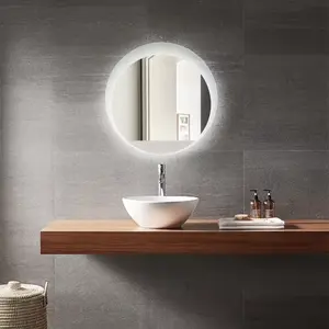 黑白框架智能触摸屏控制圆形浴室壁挂式化妆镜带发光二极管灯