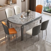 Ensemble de table et de chaises de salle à manger rondes extensibles en marbre et bois massif de luxe moderne, 4, 6 places, restaurant, designs de meubles élégants gris