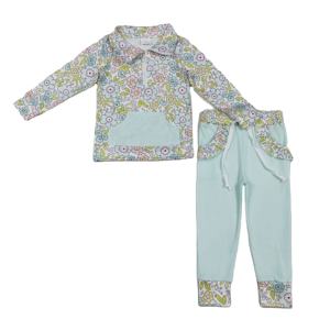 Conjunto Casual con Cremallera y Estampado de Flores Verdes para Niña Pequeña, Modelo GLP3278 RTS, Venta al por Mayor, Manga Larga, para Todas las Temporadas - Product Image 1