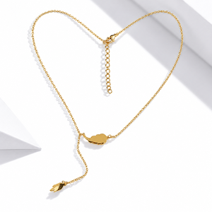 Collar con colgante de pluma, acero inoxidable, tono dorado, cadena asimétrica delicada, longitud ajustable - Product Image 1