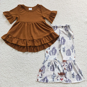 RTS <b>Farm</b> Western Bell Bottom Pants Clothes <b>Sets</b> for Kids Baby Girls Short Ruffle Top Long Pants Outfits - Product Image 3