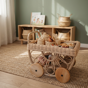 Chariot à nourriture en rotin pour enfants de 2 à 6 ans, fabriqué en usine de meubles pour enfants, prix de gros du Vietnam - Product Image 2