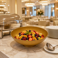Bol à fruits en verre doré de 250 mm, bord côtelé perlé, décoratif, sans plomb, vaisselle de luxe pour buffet et banquet, vente en gros directe d'usine