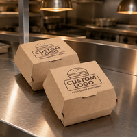 Boîtes à hamburgers personnalisées imprimées en gros, jetables, pliables, en papier kraft, pour emballage à emporter, pour restaurants de restauration rapide