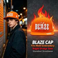 Casquette Snapback Hip-Hop Streetwear Orange Unie avec Broderie 3D Flamme BLAZE pour Adolescents et Skaters – Vente en Gros