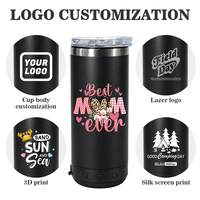 Tumbler Vakum Stainless Steel 16 oz Berlapis Bubuk, Speaker Nirkabel 4 in 1, Pendingin Kaleng