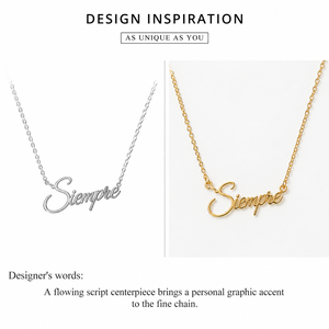 Collier en acier inoxydable doré avec inscription, design Siempre, chaîne fine réglable 40+5 cm, léger, 3,1 g - Product Image 3