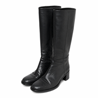 Bottes en cuir noir sur mesure pour femmes, hauteur genou, bout carré, talon bloc, style équestre, petite quantité minimale de commande, vente en gros, usine de chaussures OEM