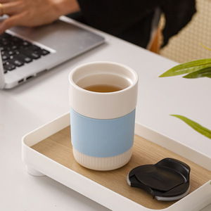 New Design Insulated to Go <b>Ceramic</b> Tumbler <b>Cups</b> Porcelain Coffee Travel Mug with Lid - Product Image 4