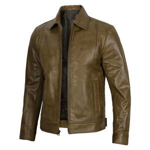 Blouson aviateur en cuir premium pour homme, style classique, vêtement décontracté, conception de logo personnalisé, fabricant de vêtements en gros OEM - Product Image 3