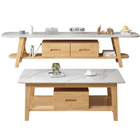 Table basse moderne en bois massif avec plateau en roche, meuble TV de rangement, table d'appoint minimaliste en bois d'hévéa pour petit appartement et salon