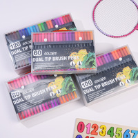 Lot de stylos aquarelle en plastique PP double-pointe non effaçables Leyi, 12 couleurs, à base d'eau, pour graffiti, fabriqués en Chine