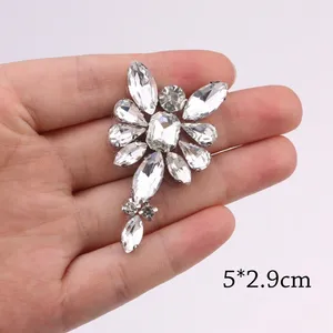 Diamante de imitación flor hoja Floral broche Pin apliques hierro en parches para vestido de novia