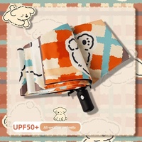 Parapluie semi-automatique pliable motif chiot de dessin animé, protection solaire et anti-UV, en tissu enduit noir