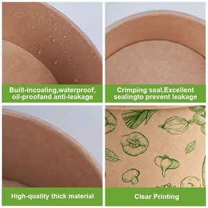 Bol alimentaire rond en kraft blanc jetable, réutilisable et recyclable avec couvercle, logo personnalisé, emballage <span class=keywords><strong>pour</strong></span> la restauration rapide, bols à salade en papier - Product Image 5