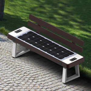 Solar Powered Bench With Backrest <b>USB</b> Charging <b>Bluetooth</b> Speaker Outdoor Garden Chair Modern Wood Design Eco Friendly Furniture - Product Image 1