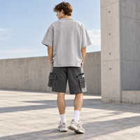 Ensemble 2 pièces personnalisé pour homme : T-shirt délavé et short cargo en jersey de coton épais avec impression sérigraphiée pour usage quotidien
