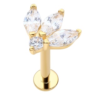 หมุดเจาะเกลียวสีทองแบบคลาสสิก14K สลักเกลียวภายในพร้อมเครื่องประดับเจาะเกลียวเหล็ก CZ ใส - Product Image 1