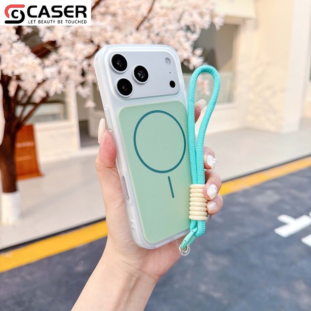 Ins Style Colorful Magnetic Phone Case With Wrist Strap Slim Shockproof Protective Shell for iPhone 12-17 Series
