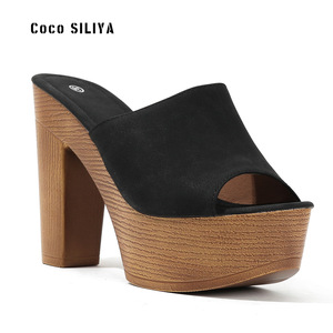 Coco SILIYA Women Summer Wedges Sandals <b>Open</b> <b>Toe</b> <b>Platform</b> Faux Suede Wood <b>Heel</b> Slip on Height Increasing Size 36 - Product Image 4