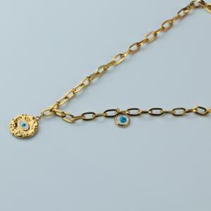 Collar de Acero Inoxidable Chapado en Oro de 18K al por Mayor, Cadena de Serpiente con Ojo Turco y Turquesa, Joyería de Moda para Mujer, Regalo - Product Image 1