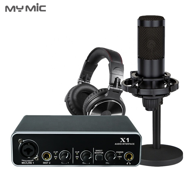 MX8 Professional Studio Computer Sound Card USB Audio Interface Kit Microphone for Voice Recording Studio Room with Headphone