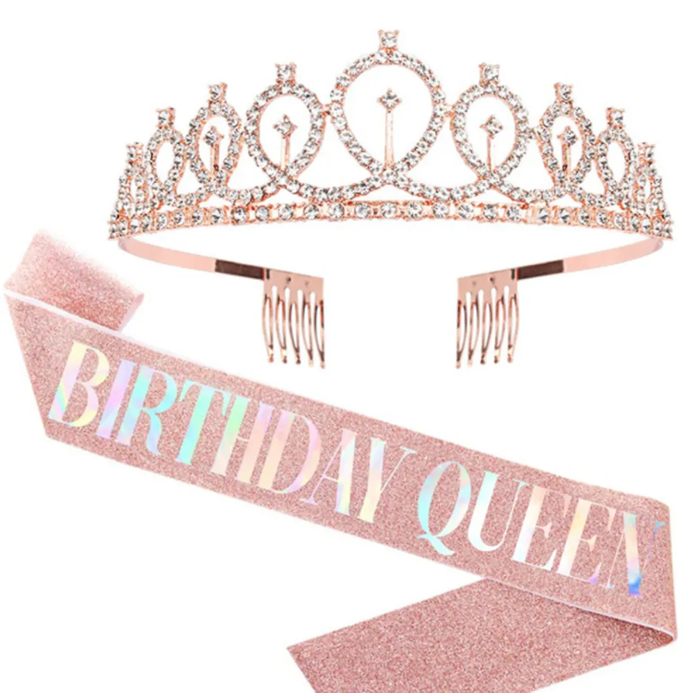 Gelukkige Verjaardag Koningin Meisje Sjerp Strass Tiara Kit Voor Vrouwen Verjaardag Feestartikelen