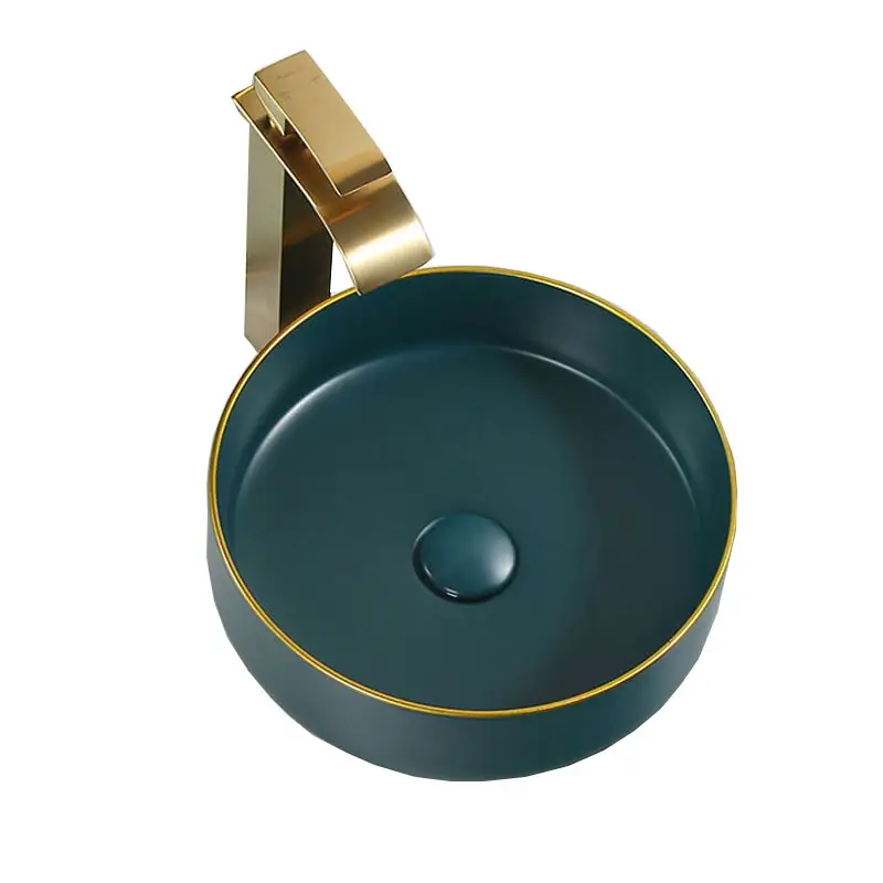 2021 bathroom hand wash basin matte green color sink luxury round wash basin vasque sundowner ceramic sink