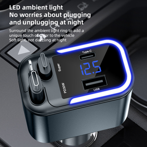 Pantalla LED 4 1 Pantalla de voltaje Función QC3.0 120W Carga súper rápida USB retráctil Tipo C <span class=keywords><strong>Cargador</strong></span> de <span class=keywords><strong>coche</strong></span> - Product Image 5
