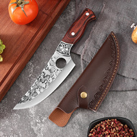Ensemble de couteaux de boucher forgés à la main, couteaux de chef en acier inoxydable martelé, manche en bois antidérapant pour couper la viande, hachoir à os