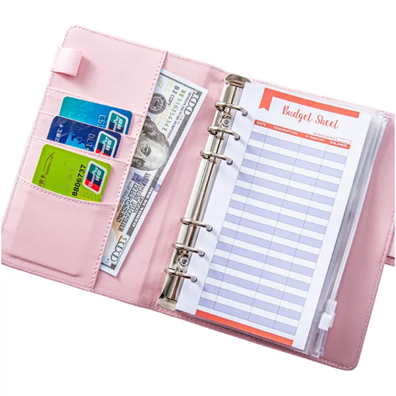 Vente en gros personnalisable A5 argent pièce de monnaie crédit budget mignon journal en cuir classeur cahier argent classeur organisateur