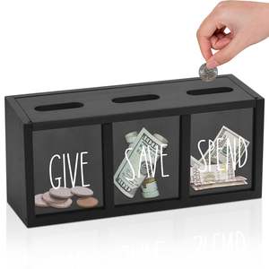 Give Save Spend Money Saving Box <span class=keywords><strong>para</strong></span> niños, <span class=keywords><strong>hucha</strong></span> <span class=keywords><strong>para</strong></span> niños de encimera <span class=keywords><strong>para</strong></span> efectivo diario, bancos <span class=keywords><strong>para</strong></span> niños de montaje en pared <span class=keywords><strong>para</strong></span> <span class=keywords><strong>billetes</strong></span> y monedas - Product Image 1