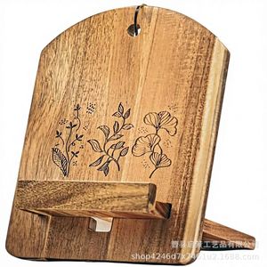 Wooden Recipe Holder Solid Wood Tablet <b>Stand</b> With Floral Design For Kitchen Desktop Display - Product Image 1