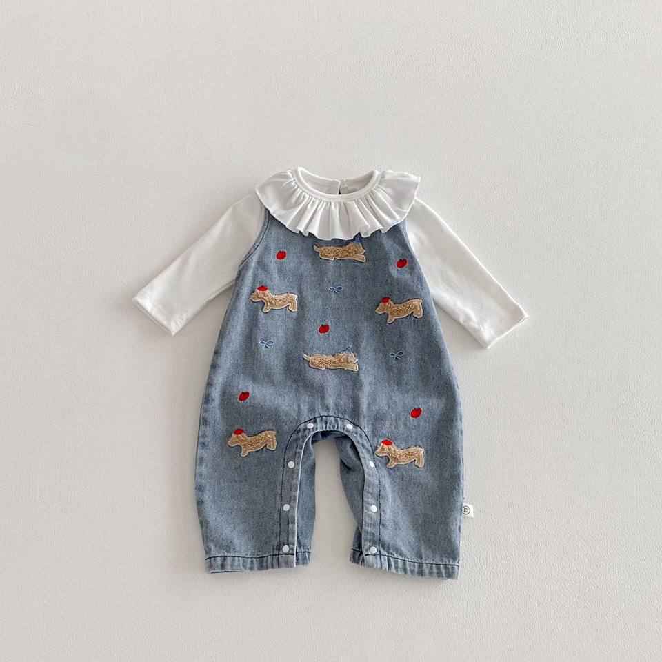 Girls' Spring and Autumn Baby Clothing Set Animal Embroidery Ruffled — free download