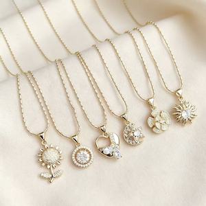Luxury 18K Gold Plated CZ <b>Crystal</b> Pendant Necklace for Women Elegant Sunflower Heart Star <b>Moon</b> Flower Charm Jewelry Wholesale - Product Image 1