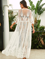 Soldes d'été : Robe de plage en maille de coton 100% avec dentelle, ouverture devant, robe longue, robe pour femmes