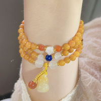 Style Vintage Gourde Pixiu Pendentif avec Boucle de Sécurité Main Chaîne Naturel Or Soie Jade Perles Bijoux Bracelets