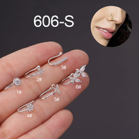 Go Party Fashion Faux anneaux de nez en zircon en forme de U, manchettes de nez et d'oreille motif papillon, fleur, croix, bijoux de piercing non-percés