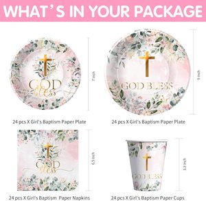 Décorations de baptême et de première communion, <span class=keywords><strong>vaisselle</strong></span> de fête pour baby shower : assiettes, gobelets, serviettes, nappes, couverts - Product Image 3