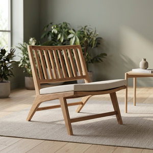 Modern Teak Wood <b>Relax</b> <b>Chair</b> with Slatted Backrest and Removable Cushion for Comfortable Outdoor Seating - Product Image 2