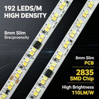 Bande lumineuse LED 192 LED 8MM 2835 SMD CCT 110V 220V haute tension à changement de couleur sans alimentation électrique