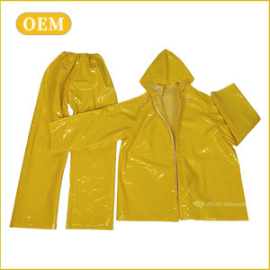 कस्टम सस्ती कीमत सर्वोत्तम गुणवत्ता वाला हेवी ड्यूटी वर्क स्प्लिट वाटरप्रूफ रेन सूट लेडीज़ पीवीसी पॉलिएस्टर रेनकोट चमकदार - Product Image 4