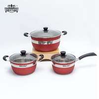 Batterie de Cuisine Compatible Induction Royal Louis Rouge et Argent avec Poignée Anti-Brûlure pour la Maison et la Cuisine