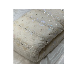 Suministro de fábrica, tela de Georgette viscosa teñible de trabajo de secuencia de 9/3mm para la fabricación de vestidos de novia de proveedor indio - Product Image 1