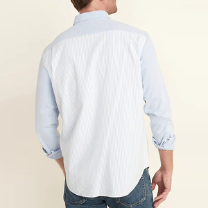 <span class=keywords><strong>Camicia</strong></span> da uomo a maniche lunghe Casual blu chiaro di nuovo stile personalizzato camicie antirughe in cotone <span class=keywords><strong>Oxford</strong></span> a blocchi colorati da uomo - Product Image 2