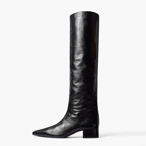 Sofisticati Stivali Alti al Ginocchio a Punta in Morbida Pelle PU Marrone Scamosciata con Tacco Basso a Blocco per Donna - Ingrosso OEM ODM - Product Image 6
